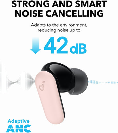 Soundcore P30i by Anker Noise Cancelling Earbuds, Strong and Smart Noise Cancelling, Powerful Bass, 45H Playtime, 2-in-1 Case and Phone Stand, IP54, Wireless Earbuds, Bluetooth 5.4 (Pink)