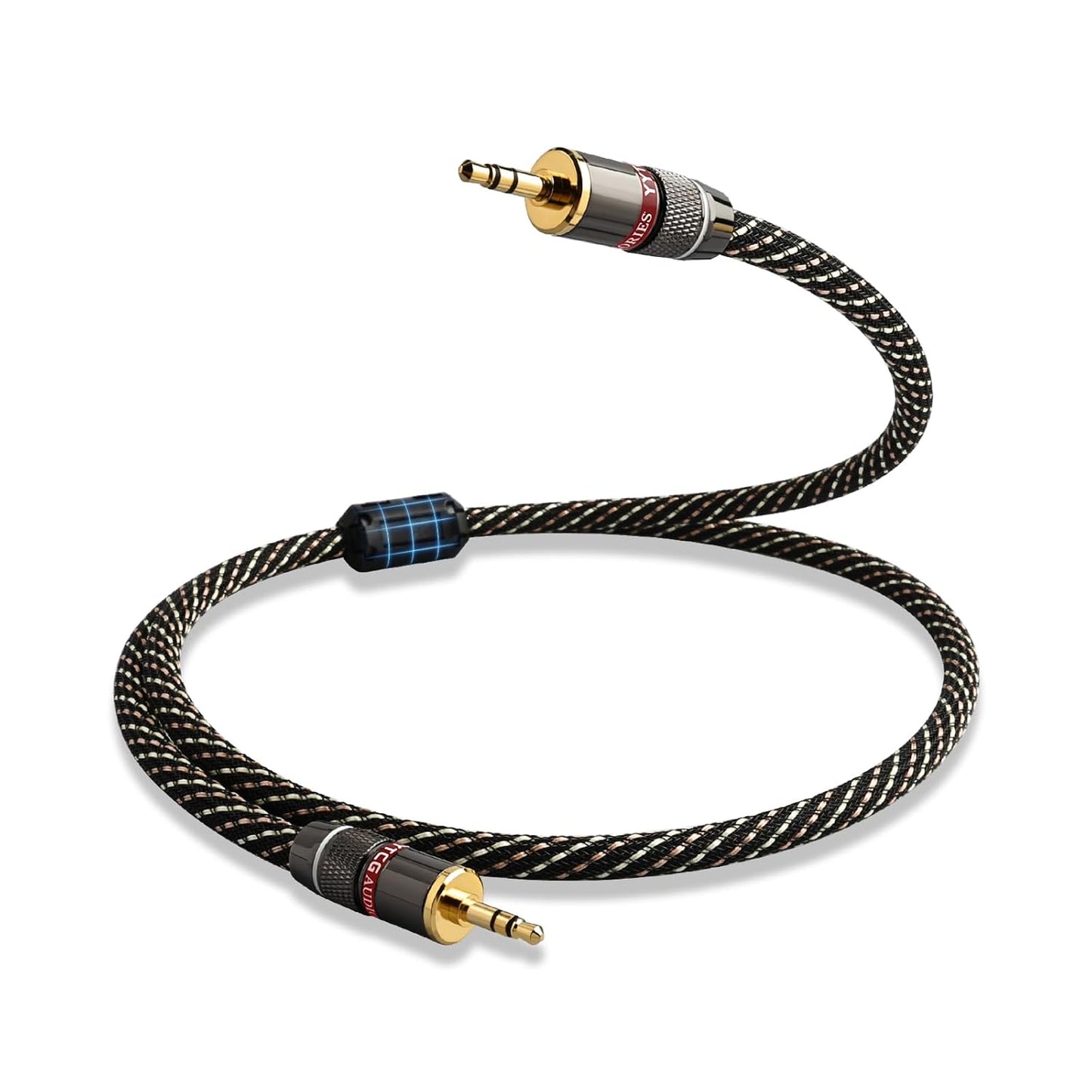 Audiophile HiFi Audio Cable–3.5mm to 3.5mm,6N OFC Core,24K Gold-Plated Plugs,with Nylon Braid,AUX Cable,Compatible with Phone,MP4,Speakers,Amplifiers,TV(1.64ft/0.5m)