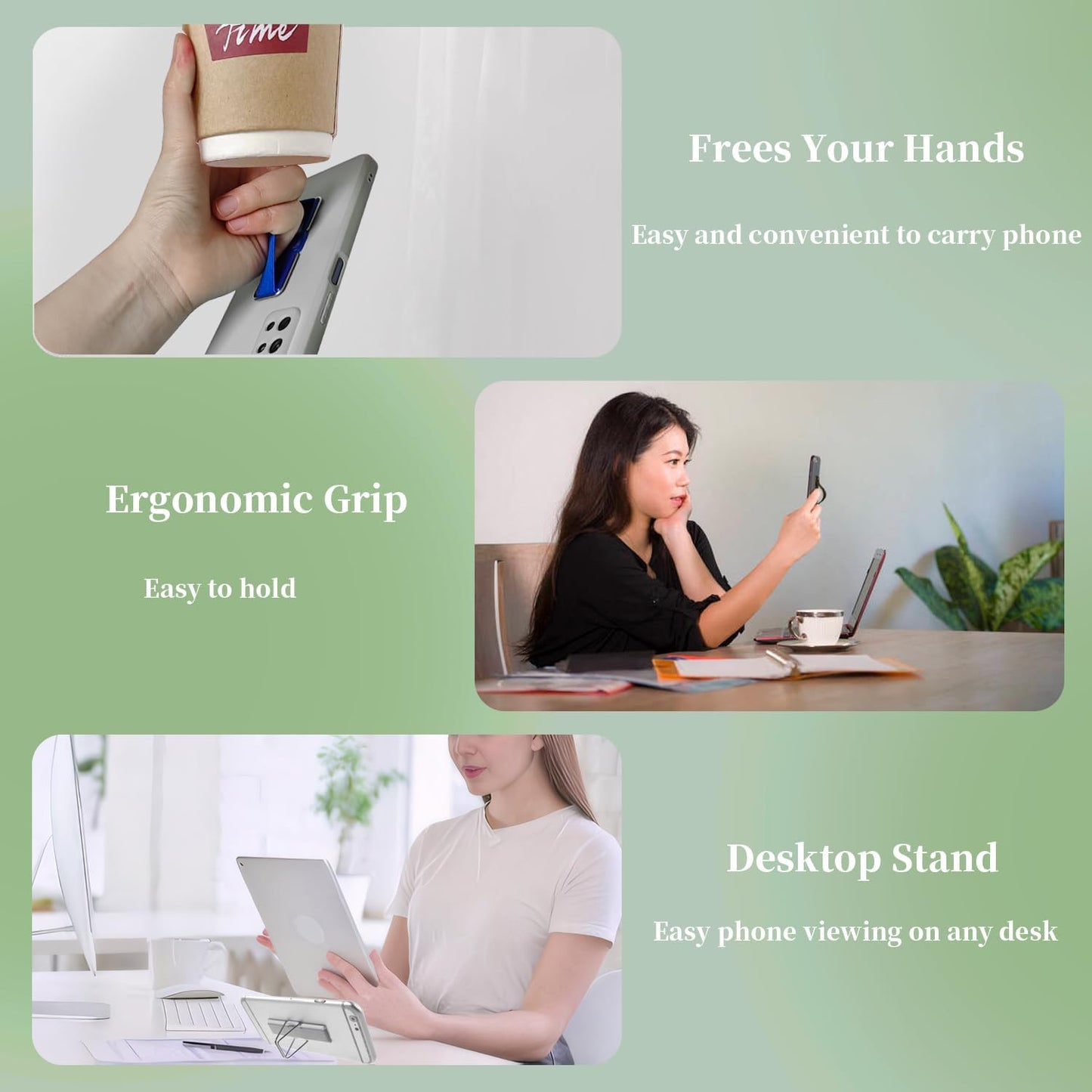 Phone Grip Strap Holder, 4 Pack Adhesive Flat Cellphone Stand Handle Kickstand Case with Elastic Finger Loop for Most Smartphones and Mini Tablets - Gold, Black, Rose Gold, Silver