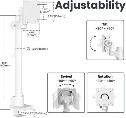 Monitor-Arm Ultrawide Heavy Duty 24-57'' - Aluminum Single Monitor Mount Holds up to 59.4lbs, Adjustable Desk Mount Stand, VESA75/100/200mm, White