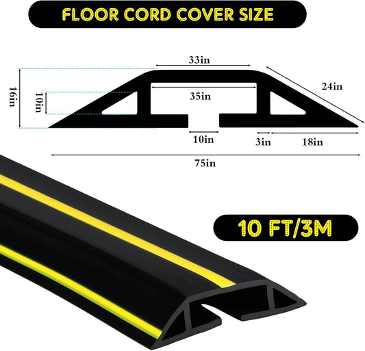 Pangda 10 FT Floor Cable Cover Heavy Duty Cord Cover Protector Power Cable Protector Soft Extension, Organize and Protect Wire on Floor for Home Office or Outdoor Settings (Black, Yellow)
