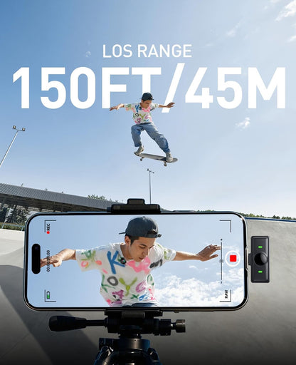 Wireless Lavalier Microphone for iPhone: 2PCS Mini Wireless Microphones for Android Equipment - Noise Reduction Lapel Mic for Professional Recording - 80h Battery Life - 48KHz Studio Sound