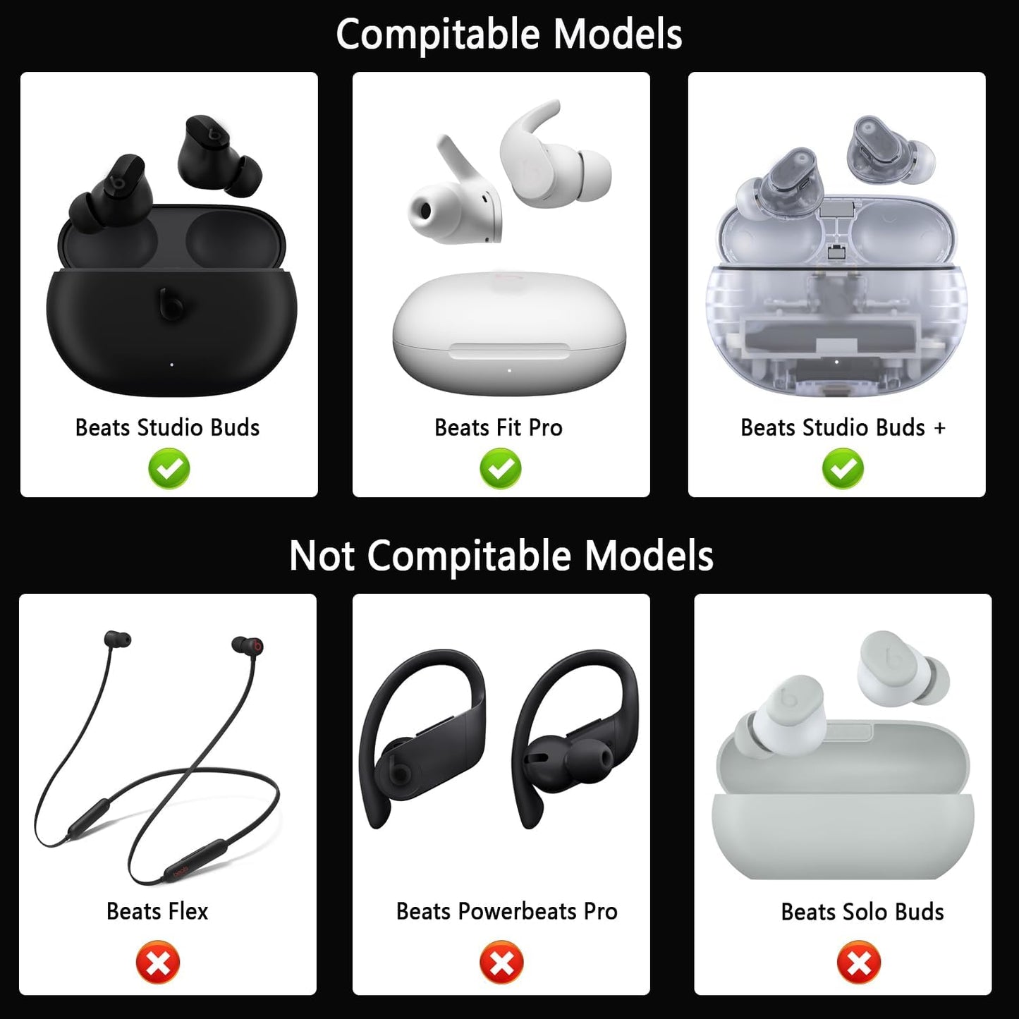 Replacement Silicone Ear Tips for Beats Fit Pro/Studio Buds/Studio Buds+ Headphone, 6 Pairs Earbuds Eartips L/M/S, Eargels Set Fit in Case, Earplug Ear Cap (Red with Pen)