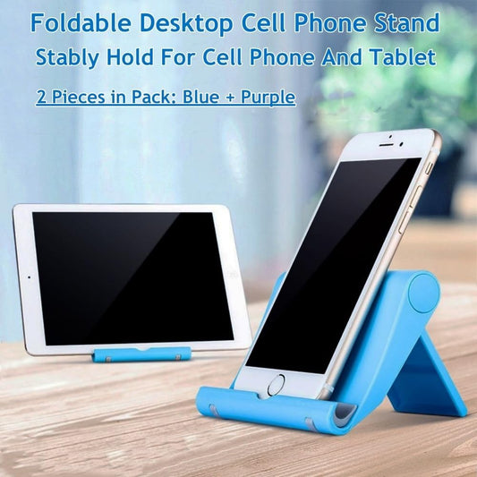 Portable Adjustable Cell Phone Stand, 2 Pack, Universal Fit for Desktop, Tablet, Compatible with Most Phones & Devices (Purple+Blue)