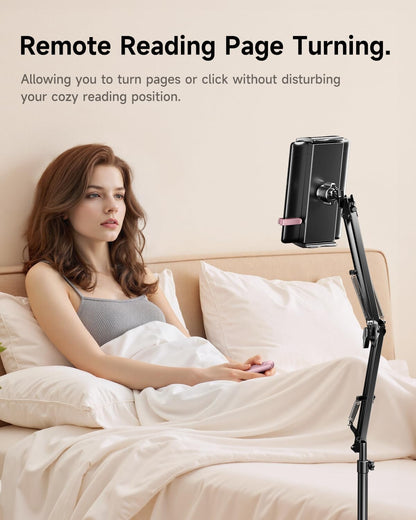 Floor Stand for Kindle with Remote Page Turner, Holder Stand for Reading in Bed with Clicker – for Kindle Paperwhite, Oasis,Tablet, iPhone and More 4.7-11 inch,Pink Remote
