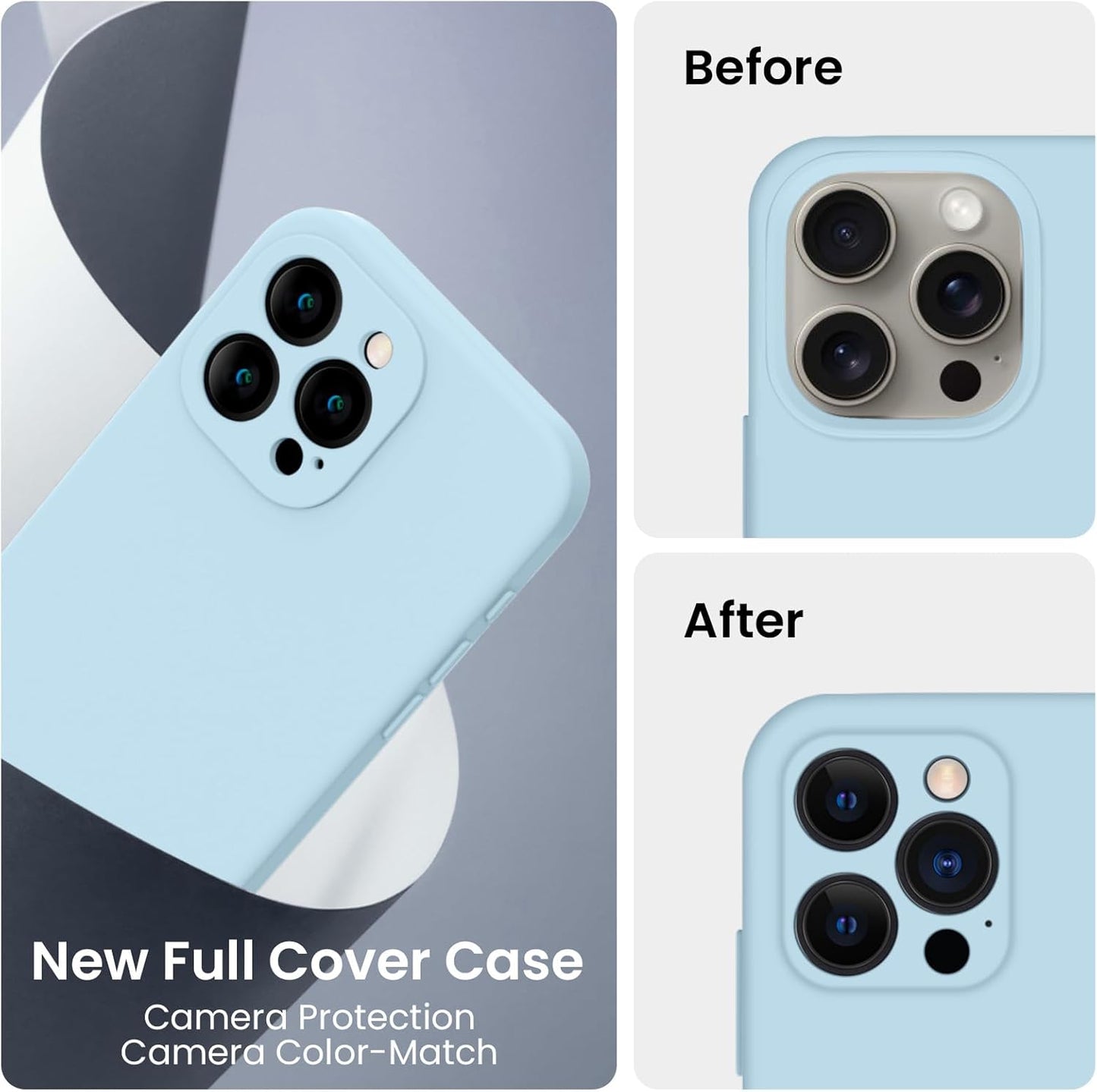 FireNova Designed for iPhone 15 Pro Max Case, Silicone Upgraded [Camera Protection] Phone Case with [2 Screen Protectors], Soft Anti-Scratch Microfiber Lining Inside, 6.7 inch, Sky Blue