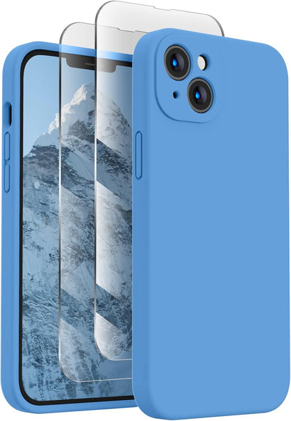 FireNova Designed for iPhone 14 Case, Silicone Upgraded [Camera Protection] Phone Case with [2 Screen Protectors], Soft Anti-Scratch Microfiber Lining Inside, 6.1 inch, Blue