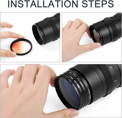 52mm Graduated Color Filters Kit 9 Pieces Gradual Colour Lens Filter Kit Set Accessory for Canon Nikon Sony Pentax Olympus Fuji DSLR Camera + Lens Filter Pouch +Lens Cleaning Cloth