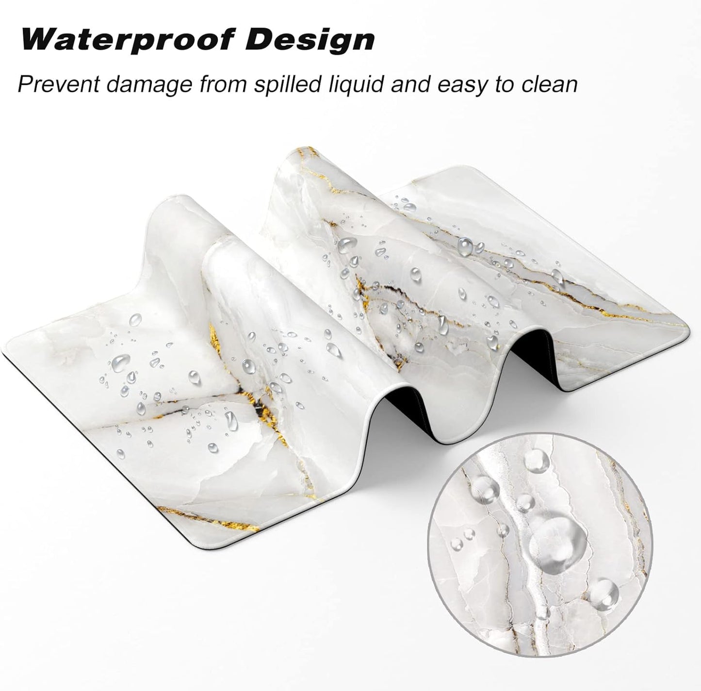 Extended Gaming Mouse Pad, XXL Large Desk Pad 30 x 14 Inch, Big Computer Keyboard Mousepad, Waterproof Mouse Mat with Stitched Edges and Non-Slip Base for Women Office Gaming, White Marble