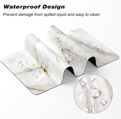 Extended Gaming Mouse Pad, XXL Large Desk Pad 30 x 14 Inch, Big Computer Keyboard Mousepad, Waterproof Mouse Mat with Stitched Edges and Non-Slip Base for Women Office Gaming, White Marble