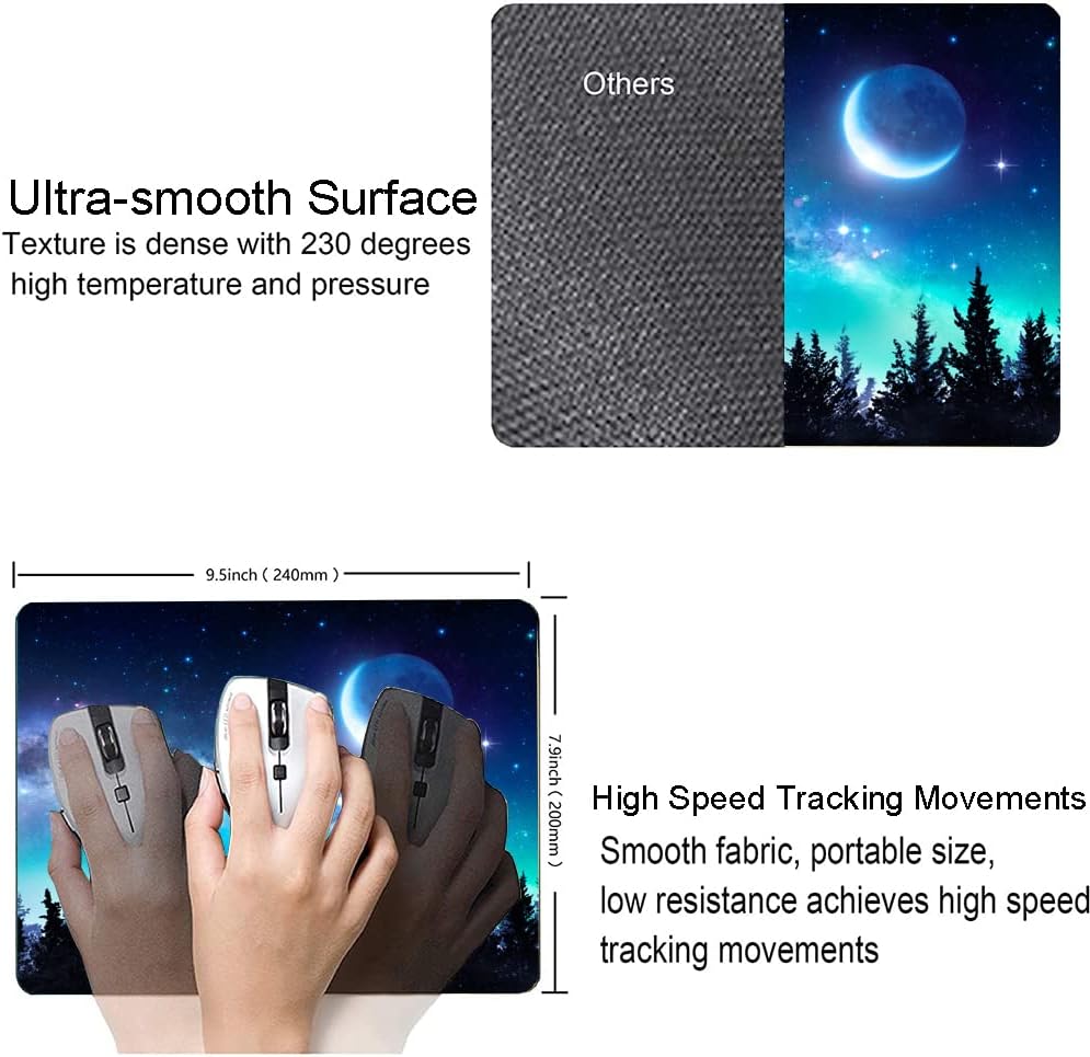 Hokafenle Mouse Pad, Square Personalized Computer Mouse Pads with Forest Moon Design, Washable Mouse Mat, Gaming Office Home Non-Slip Rubber Base Mousepad
