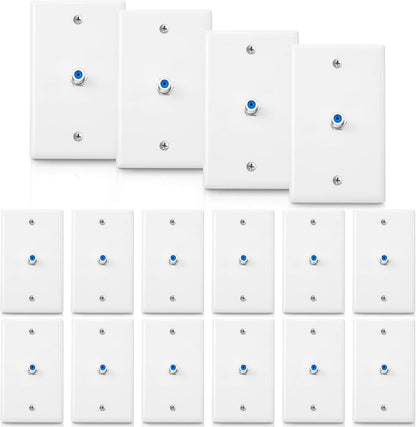 1-Port TV Cable Wall Jack F Connector Coax Video Jack Single Gang Wall Plates (Blue, 16 Pcs)