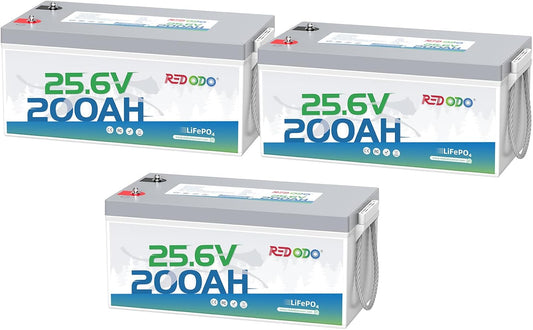 Redodo 24V 200Ah LiFePO4 Lithium Battery, Built in 200A BMS, Max. 5120Wh Energy, Up to 15000 Deep Cycle Lithium Battery, Perfect for Solar Home System, RV, Off Grid, Marine (3 Pack)