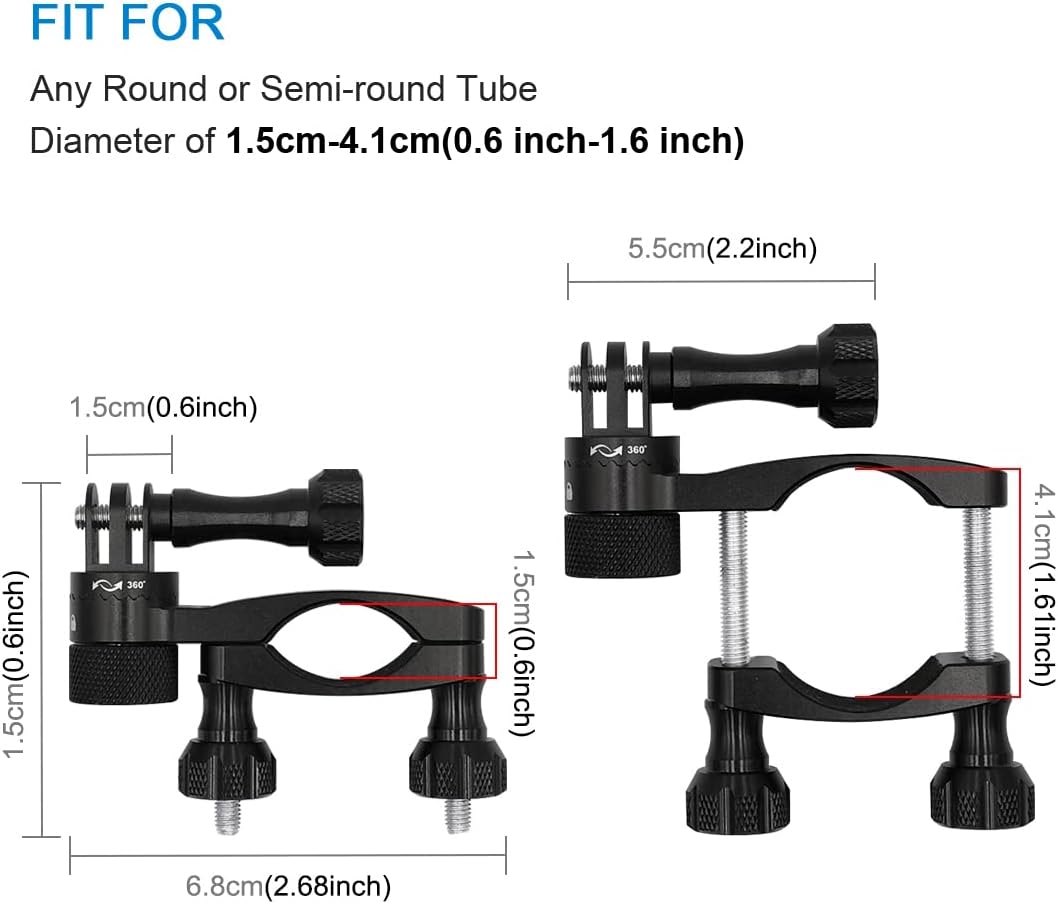 PULUZ Bike Motorcycle Handlebar Mount, 360 Degree Rotation Aluminum Bicycle Moto Camera Mount for GoPro Hero 12 11 10 9 8 7 6 & DJI Osmo Action