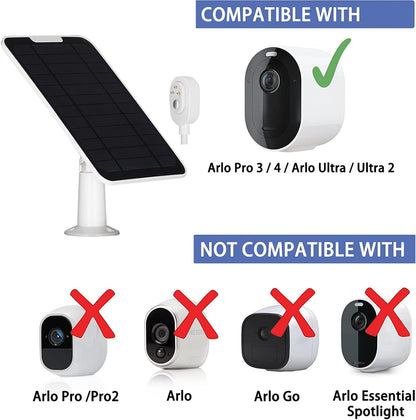 Solar Panel Charger Compatible with Arlo Pro 3/Pro 4/Pro 5S/Ultra/Ultra 2/Go 2 Continuous Power Supply IP65 Weatherproof with 9.8ft Charging Cable and Adjustable Wall Mount