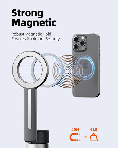 TODI 65" Magnetic Tripod for iPhone with Remote, Selfie Stick for iPhone Magsafe, Cell Phone Tripod Stand for Recording, Travel Tripod Compatible with 16/15/14/13/12 Series (Black Silver)