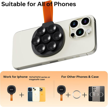Magnetic Suction Cup Phone Mount, Ultra-Comfort Silicone Suction Grip Holder Stand for MagSafe, Hands-Free Mirror Shower Phone Holder Mount for TikTok/Video/Selfies/Shower