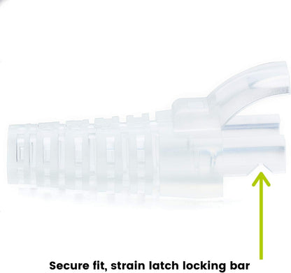 trueCABLE RJ45 Strain Relief Boots, Small 5.5 to 7.0mm Cut-to-Fit PVC Plug Cover, Transparent, 100 Pieces