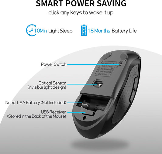 Wireless Mouse with Side Buttons, 2400 DPI, Anti Slip Scroll Wheel, Suitable for Laptops, PCs, Chromebook, Mac, MacBook, Mouse With USB Nano Receiver, 6-Button Wireless Computer Mouse - Gray