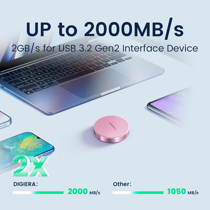 IGIERA 2TB Magnetic Portable SSD, External Solid State Drives with USB-C 3.2 Gen 2x2, Speed Up to 2000MB/s, Compact & Durable, Compatible with iPhone 15/16 Series and Other USB-C Devices, Pink