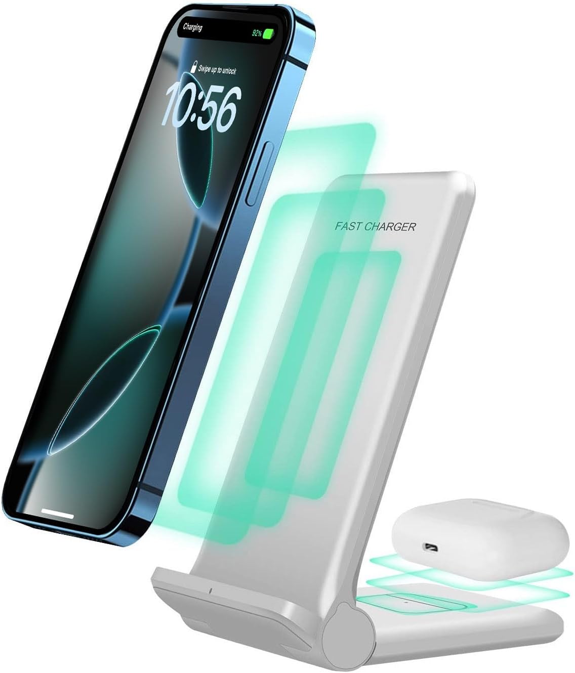 2 in 1 Wireless Charger,Foldable 20W Fast Wireless Charging Stand Compatible with iPhone 16/16 Pro/15/14/13/12/X/AirPods,Dual Phone Induction Charge Station for Samsung,Pixel,Xperia,LG(No Plug)