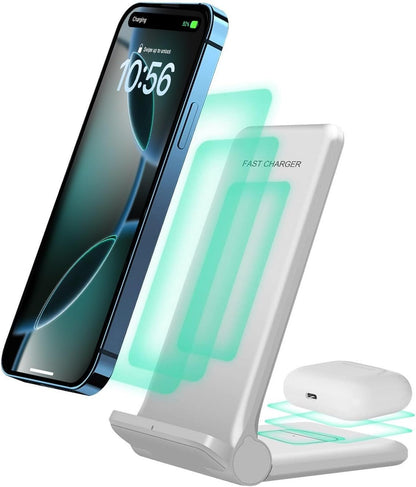 2 in 1 Wireless Charger,Foldable 20W Fast Wireless Charging Stand Compatible with iPhone 16/16 Pro/15/14/13/12/X/AirPods,Dual Phone Induction Charge Station for Samsung,Pixel,Xperia,LG(No Plug)