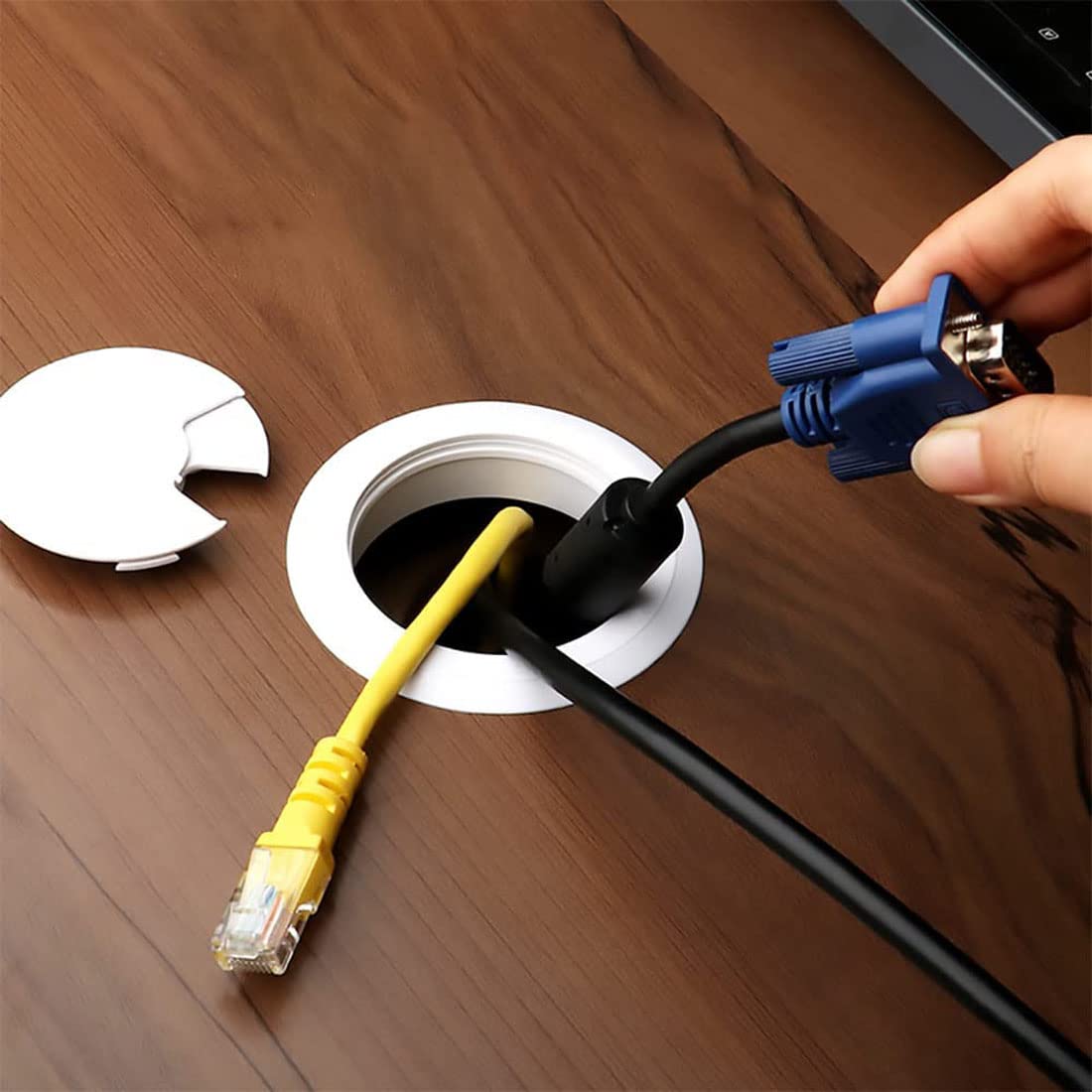 TuTuYa 6PCS Desk Grommet, 3-1/6inch (80mm) White Desk Cable Hole Covers, Ideal for Office and Home Table Cable