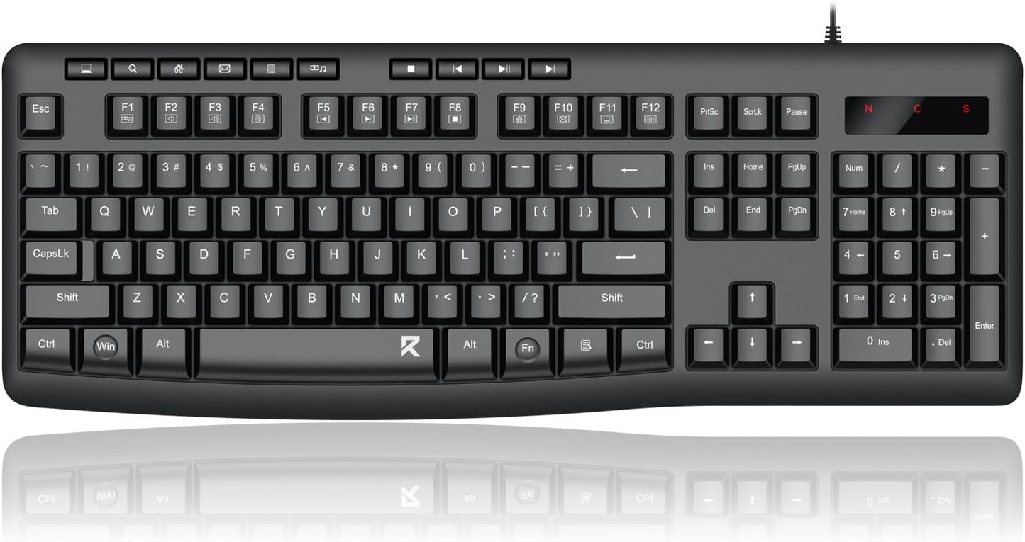 Redragon BK7366 Wired Keyboard,Multimedia USB Quiet Computer Keyboard,Silent Keyboard with Large Number Pad,Spill-Resistant,Anti-Wear Letters,Full Size for Laptop,Desktop