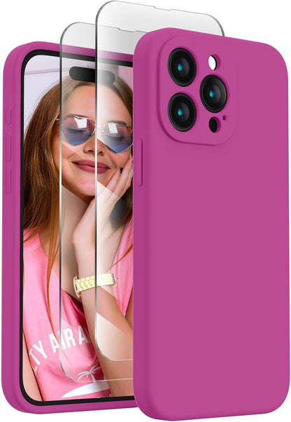 FireNova Designed for iPhone 15 Pro Max Case, Silicone Upgraded [Camera Protection] Phone Case with [2 Screen Protectors], Soft Anti-Scratch Microfiber Lining Inside, 6.7 inch, Shocking Pink