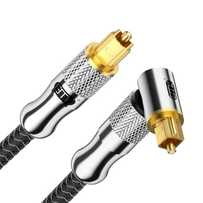 EMK Premium 24K Gold-Plated Right Angle Optical Cable – 90° Toslink to Toslink (3M/10Ft), 360° Rotatable for Soundbars, TVs & Home Theater