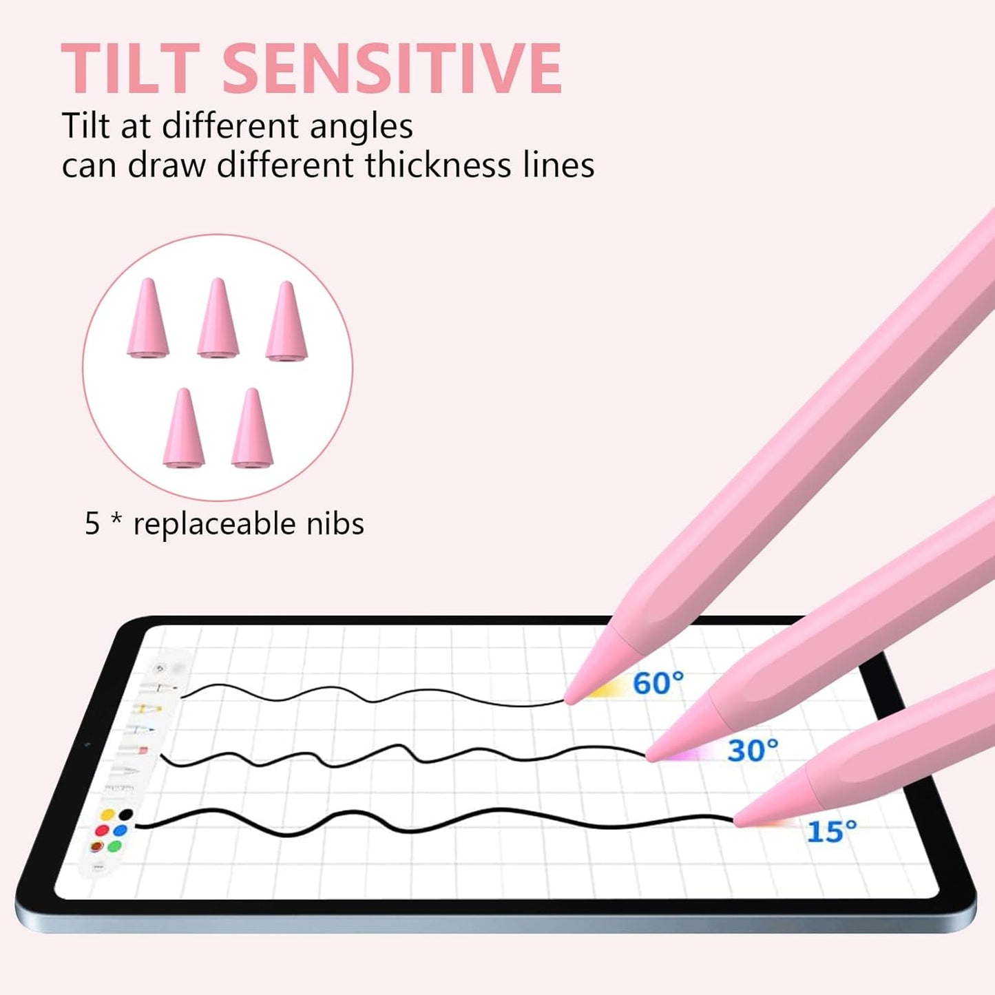 Stylus Pen for iPad 2018-2023 With Palm Rejection, Active Pencil for iPad Pro 11/12.9 Inch, Air 5th/4th/3th Gen, Mini 6th/5th Gen, 10th/9th/8th/7th/6th Generation (Pink)