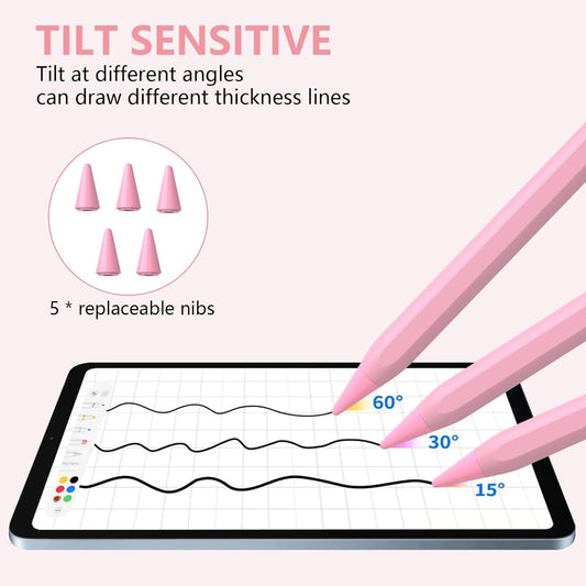 Stylus Pen for iPad 2018-2023 With Palm Rejection, Active Pencil for iPad Pro 11/12.9 Inch, Air 5th/4th/3th Gen, Mini 6th/5th Gen, 10th/9th/8th/7th/6th Generation (Pink)