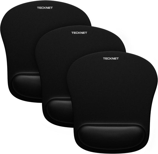 TECKNET 3 Pack Mouse Pad with Wrist Support, Ergonomic Gaming Mouse Pad Pain Relief, Portable Comfortable Mousepad for Computer, Laptop, Office, Home Non-Slip Base, Waterproof Surface - Black