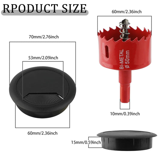 2-3/8 Inch(60mm) Desk Grommet,13 Pieces Wire Grommet, Desk Hole Cover for Cables with Hole Saw,Plastic Cable Cord Wire Hole Cover for Desk, Table,Cabinet,Countertop and Other Furniture(Black)