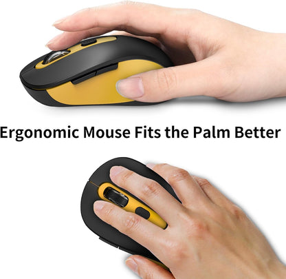 Wireless Mouse for Laptop, PC, Chromebook, Mac, MacBook, Silent Wireless Mouse with USB Nano Receiver, Side Button, 2400 DPI, Anti Slip Roller, 6 Button Ergonomics Cordless Computer Mice -Black Yellow