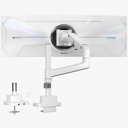 monTEK 17-57 Inch Ultrawide Monitor Arm for Up to 59.4lbs Screens, Aluminum Heavy-Duty Gas Spring Single Curved Screen Adjustable Monitor Stand,75/100mm Vesa Mount, White