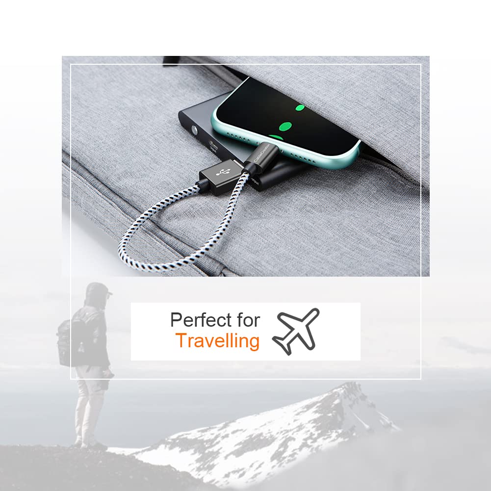 CableCreation 0.5 Feet Short iPhone Charger Cable, [MFi Certified] Lightning to USB Data Sync Cord, Compatible with iPhone 14/14 Pro, AirPods Pro, iPhone 13/13 Pro/12, iPad Pro, Air, 0.15M Black&White