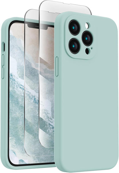FireNova Designed for iPhone 13 Pro Max Case, Silicone [Camera Protection] Phone Case with [2 Screen Protectors], Soft Anti-Scratch Microfiber Lining Inside, 6.7 inch, Mint Green