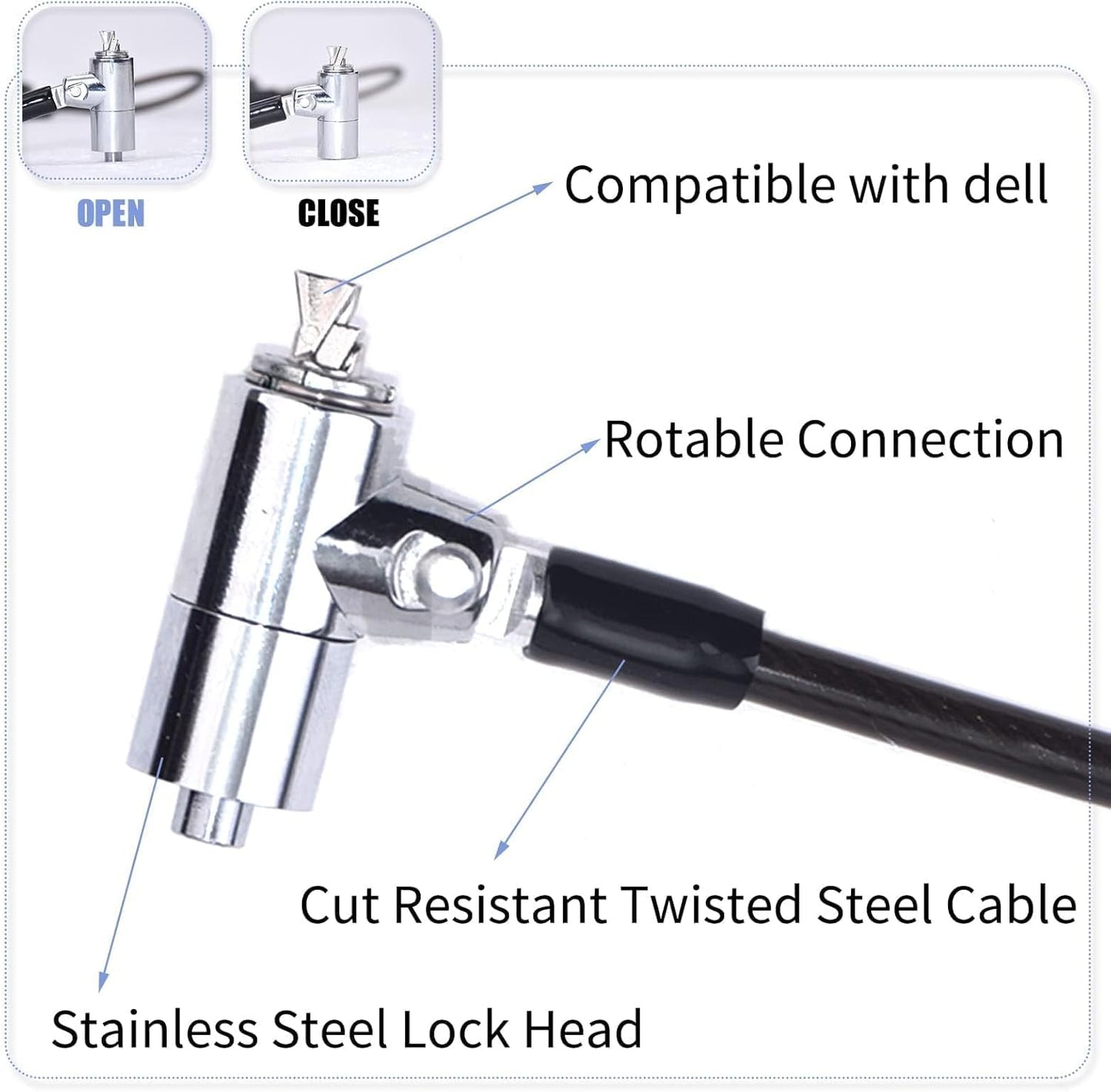 I3C Laptop Cable Lock Hardware Security Cable Lock Anti Theft 6.7FT Cable Lock Compatible with Laptop Anti-Theft Security Locking Cable Compatible for Wedge Type Slot(6 * 2.5mm)