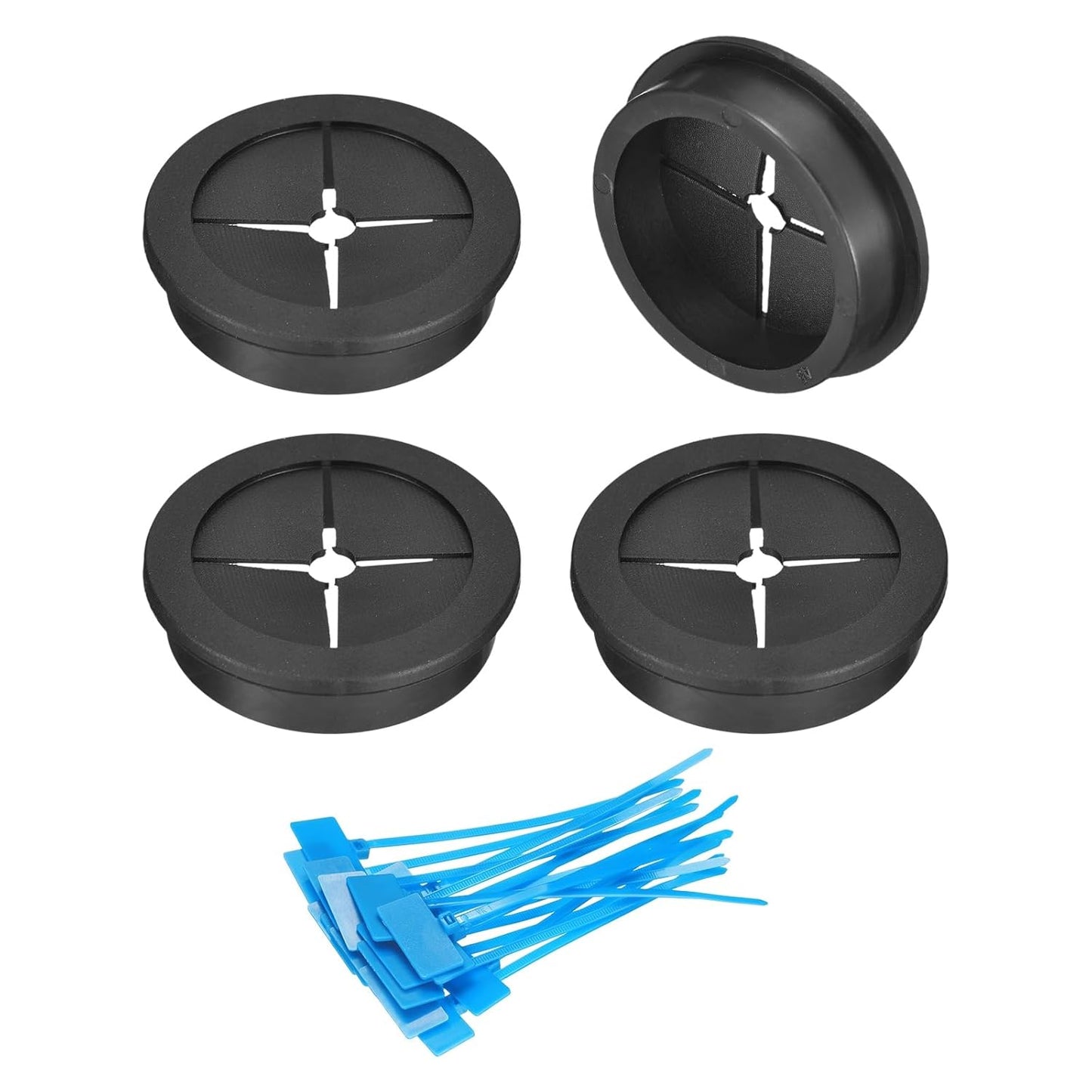 uxcell 4Pcs Cable Cord Grommet, 1-3/4"(45mm) Rubber Desk Grommets Wire Pass Through Hole Cover with Marked Cable Ties for Home Office Cable Wire Protection, Black
