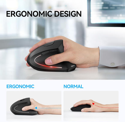 TECKNET Ergonomic Mouse, Wireless Bluetooth Vertical Mouse, 4800 DPI Optical Tracking, 6 Adjustable DPI, Quiet Clicks, 2.4GHz with USB A Receiver, 12 Months Battery, 6 Buttons, Wide Compatibility