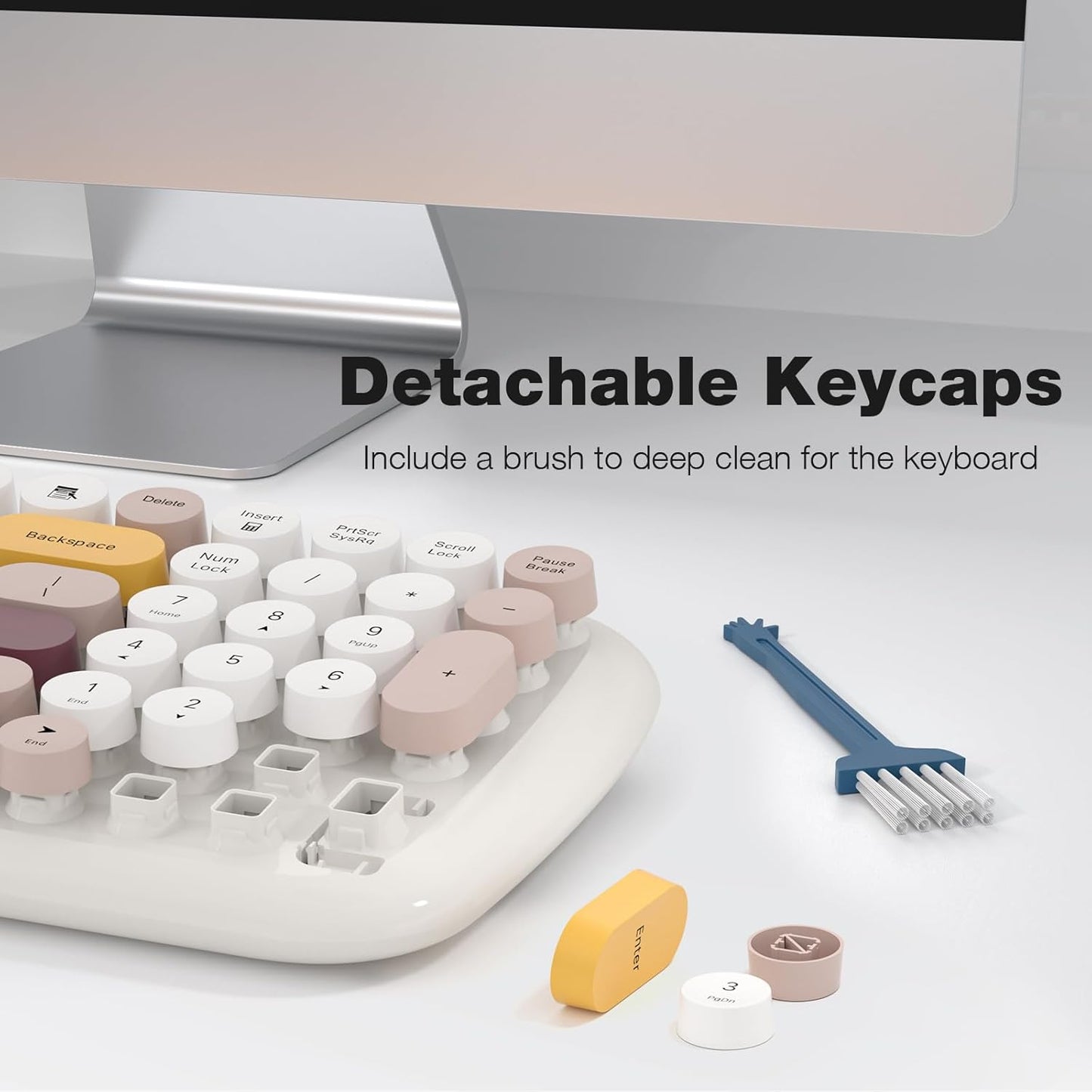 KNOWSQT Wireless Keyboard and Mouse Combo, Light Beige 100 Keys 2.4 GHz Round Keycap Typewriter Keyboards, USB Receiver Plug and Play, for Windows, PC, Laptop, Computer, Desktop