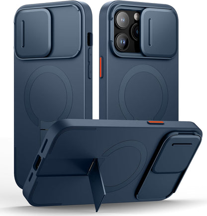 SURITCH for iPhone 14 Pro Max Case with Magnetic Camera Slide Cover and Adjustable Kickstand, Compatible with MagSafe, Shockproof Bumper Case Slim Protective Cover 6.7 Inch, Blue