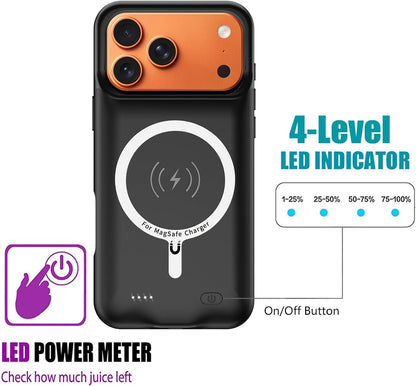 Battery Case for iPhone 17 Pro Max,12000mAh Rechargeable Portable Charging Case with Wireless Charging Compatible for iPhone 17 Pro Max (6.9inch) with Carplay Extend Battery Pack Charger Cover (Black)