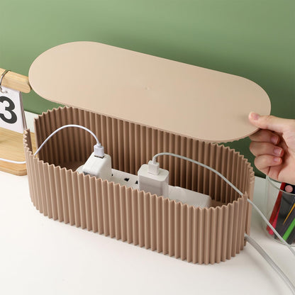Cable Management Box Large Cable Organizer Box for Power Strips, Surge Protectors, Chargers, Adapters, TV Computer Wires Cable Hider Organizer Box with Cable Ties，Clip Holders - Khaki