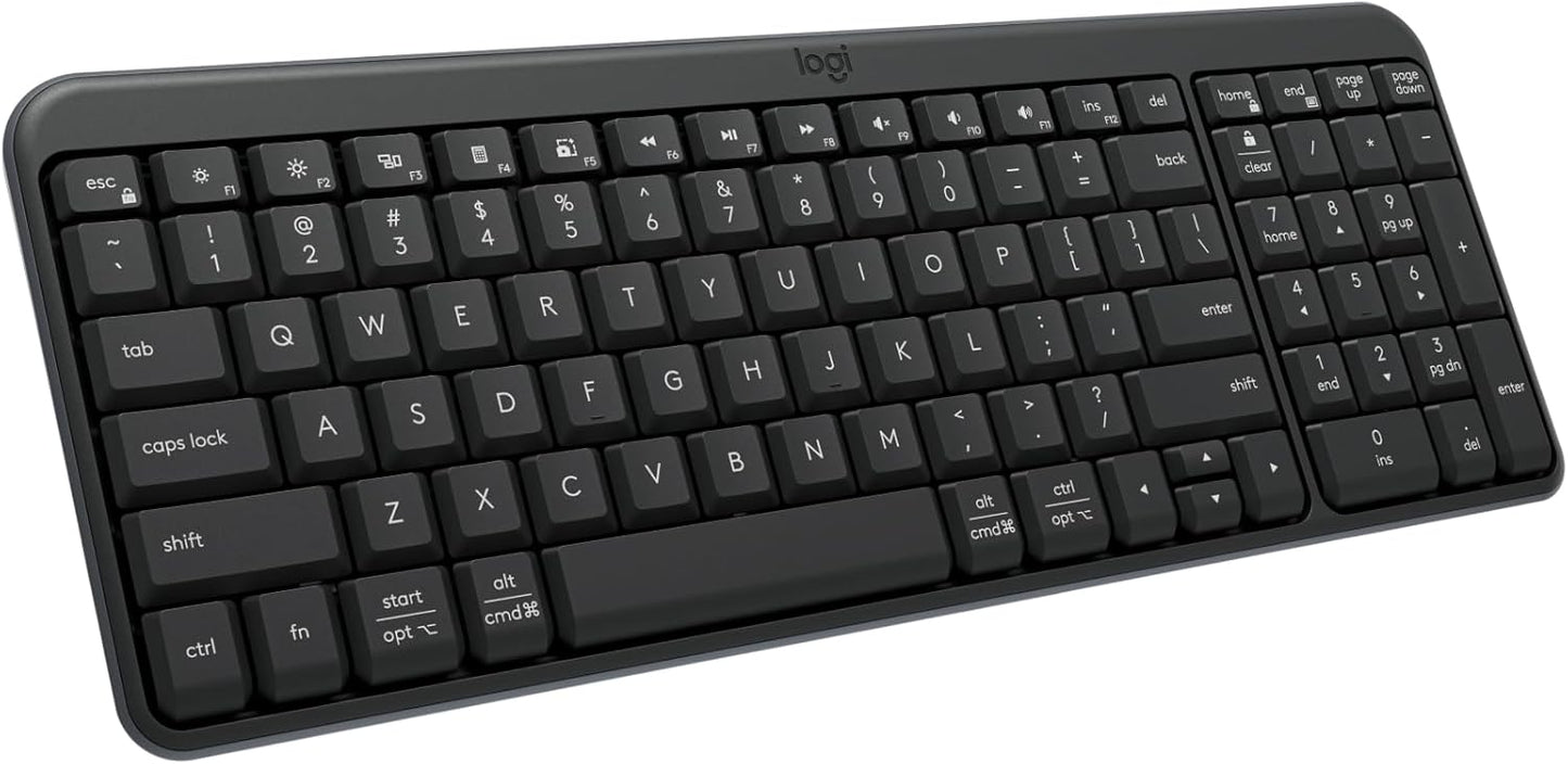 Logitech K250 Bluetooth Keyboard with Numpad, Easy Connectivity, Compact Wireless Keyboard Made with Recycled Plastic, Spill-Resistant, Comfortable Keys - Windows/MacOS - Graphite