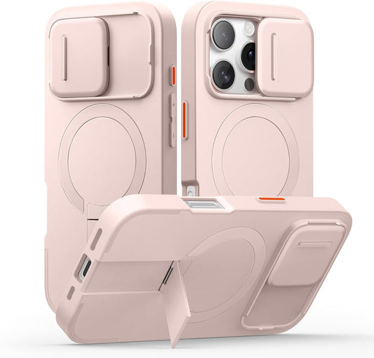 SURITCH for iPhone 16 Pro Case with Slide Camera Cover and Adjustable Kickstand, Compatible with MagSafe Protective Cover 6.3 Inch,Pink (ONLY Compatible with iPhone 16 Pro)