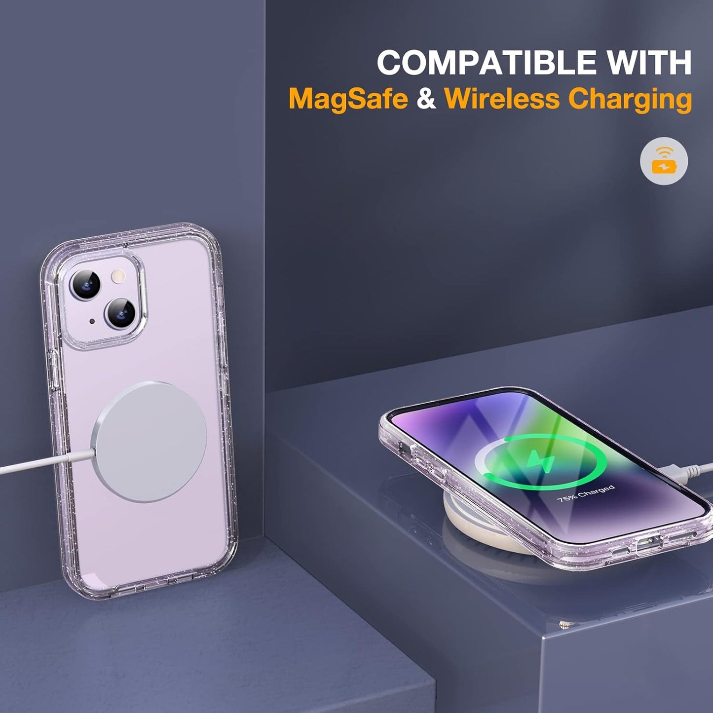 Miracase Designed for iPhone 14 Case 6.1 inch, [Built-in Tempered Glass Screen Protector] [Bubble Free] Full-Body Protective Bumper Phone Case with Camera Lens Protector, Clear Glitter