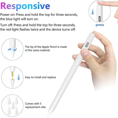 COO Stylus Pen for iPad, Button Fast Charging Pencil with Digit Indicator Light capacitive Pen (White)