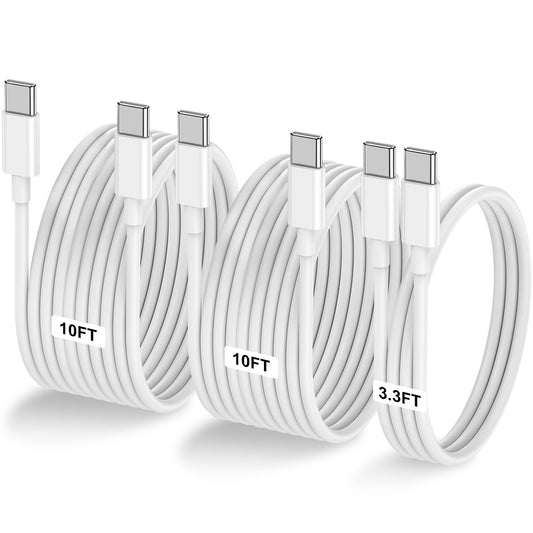 3-Pack [3.3FT+10FT+10FT] 60W USB C to USB C Cable, Type C to Type C Cable,Fast Charging Cable for iPhone 16 15 Pro Plus Pro Max，for Galaxy S24 S23, for iPad Pro/Air, for MacBook Pro/Air and More